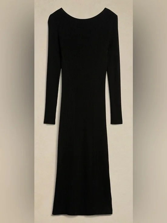 Banana Republic Ines Scoop-back Black Ribbed Backless Midi Dress - Picture 5 of 9